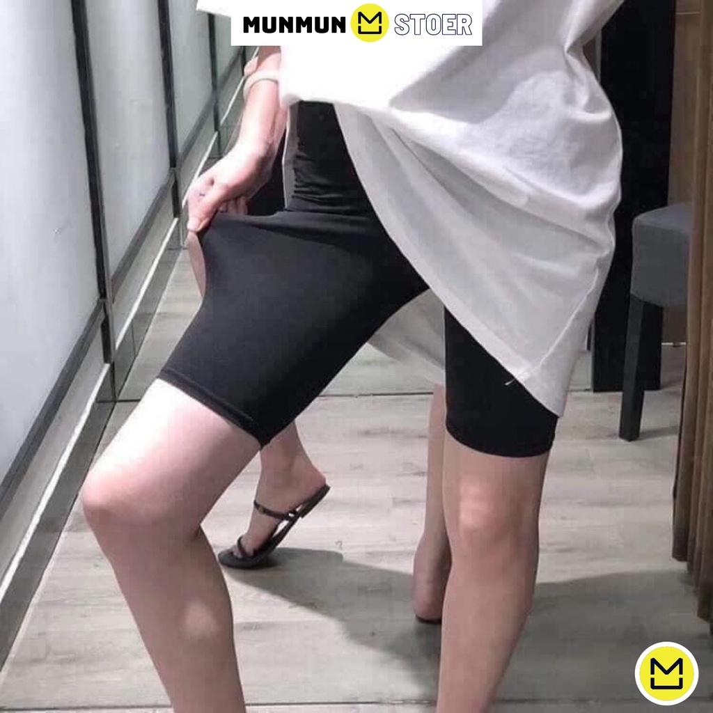 Quần legging lửng munmun vải cotton co giãn biker nữ đùi ngố đồ mặc nhà dáng ôm bó lưng thun tập gym yoga