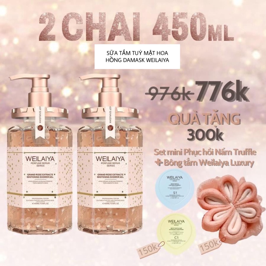 {CHÍNH HÃNG} Sữa tắm tủy mật hoa Hồng Damask Weilaiya, dưỡng trắng, cấp ẩm, săn chắc da | BigBuy360 - bigbuy360.vn