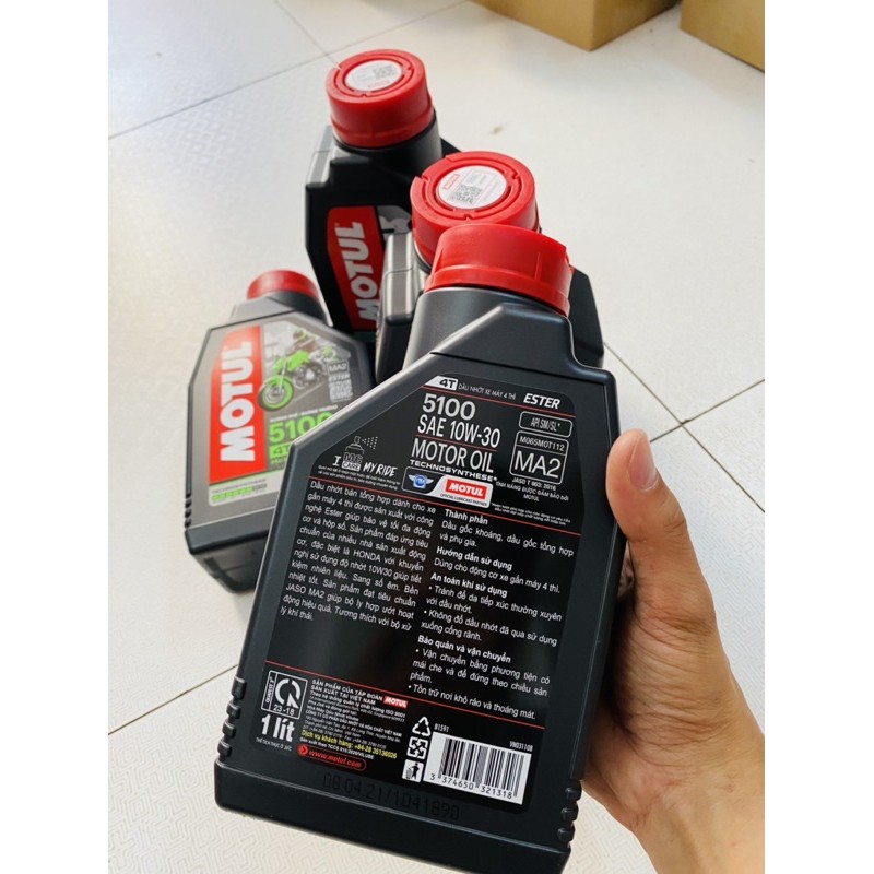 Nhớt xe số đời mới cao cấp Motul 5100 4T 10W30 công nghệ Ester tổng hợp 100% API SM, MA2 - dùng đường phố đường trường