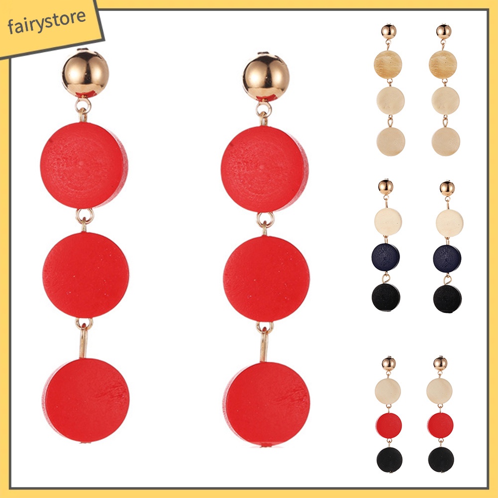 Hoa tai dáng thả mặt hình tròn bằng gỗ cho nữ