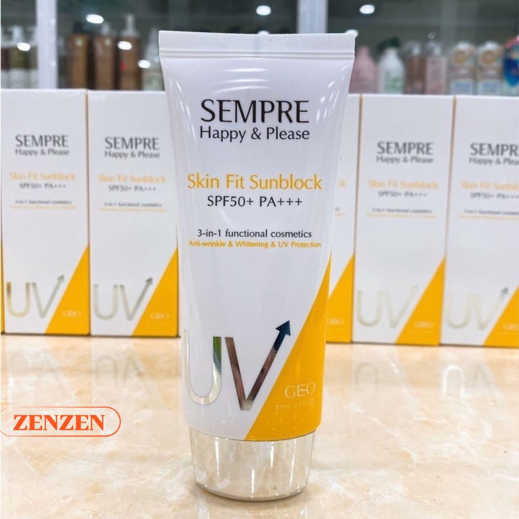 Kem Chống Nắng Dưỡng Da có màu 3 in1, Chống Nắng Geo Sempre Happy &amp; Please skin fit sun block SPF 50pa +++