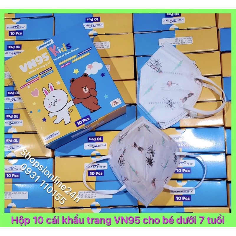 ✅ Hộp 10 cái khẩu trang y tế 4 lớp VN95 Famapro Nam Anh cho bé họa tiết bãi biển