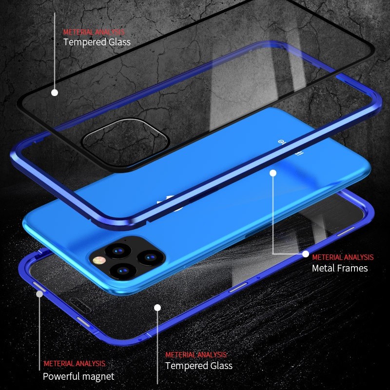 Ốp lưng hộp nắp lật hai mặt kính cường lực hít nam châm cho iphone11 11 Pro Max