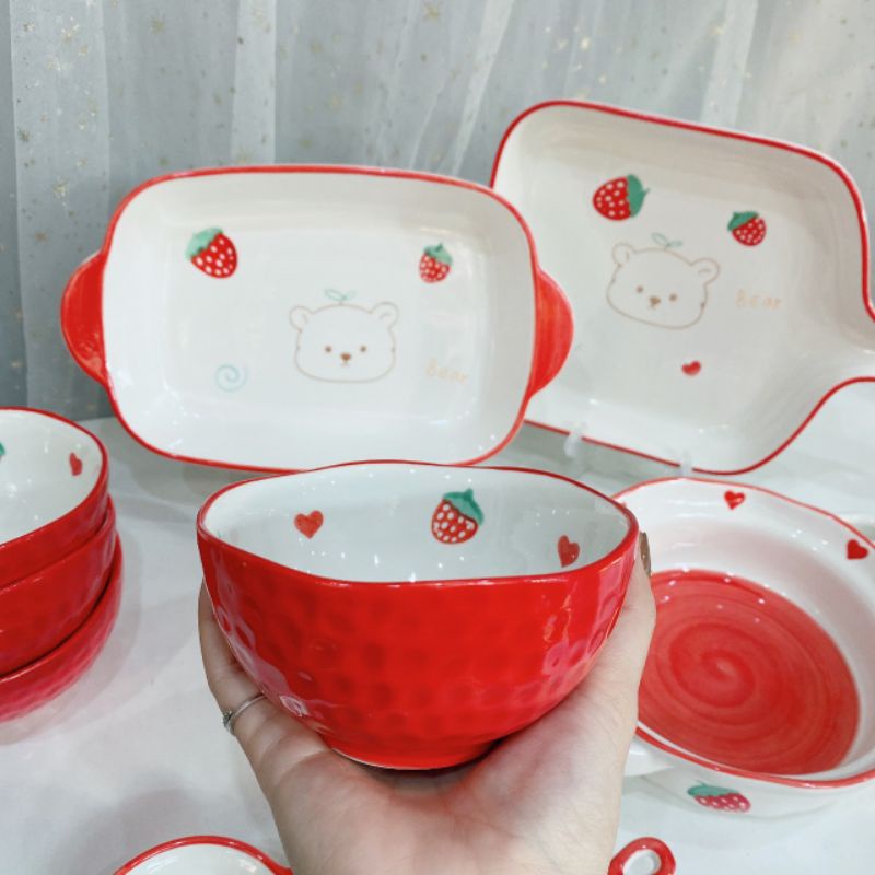 🍓Set bát đĩa dâu, gấu 🐻có tách lẻ
