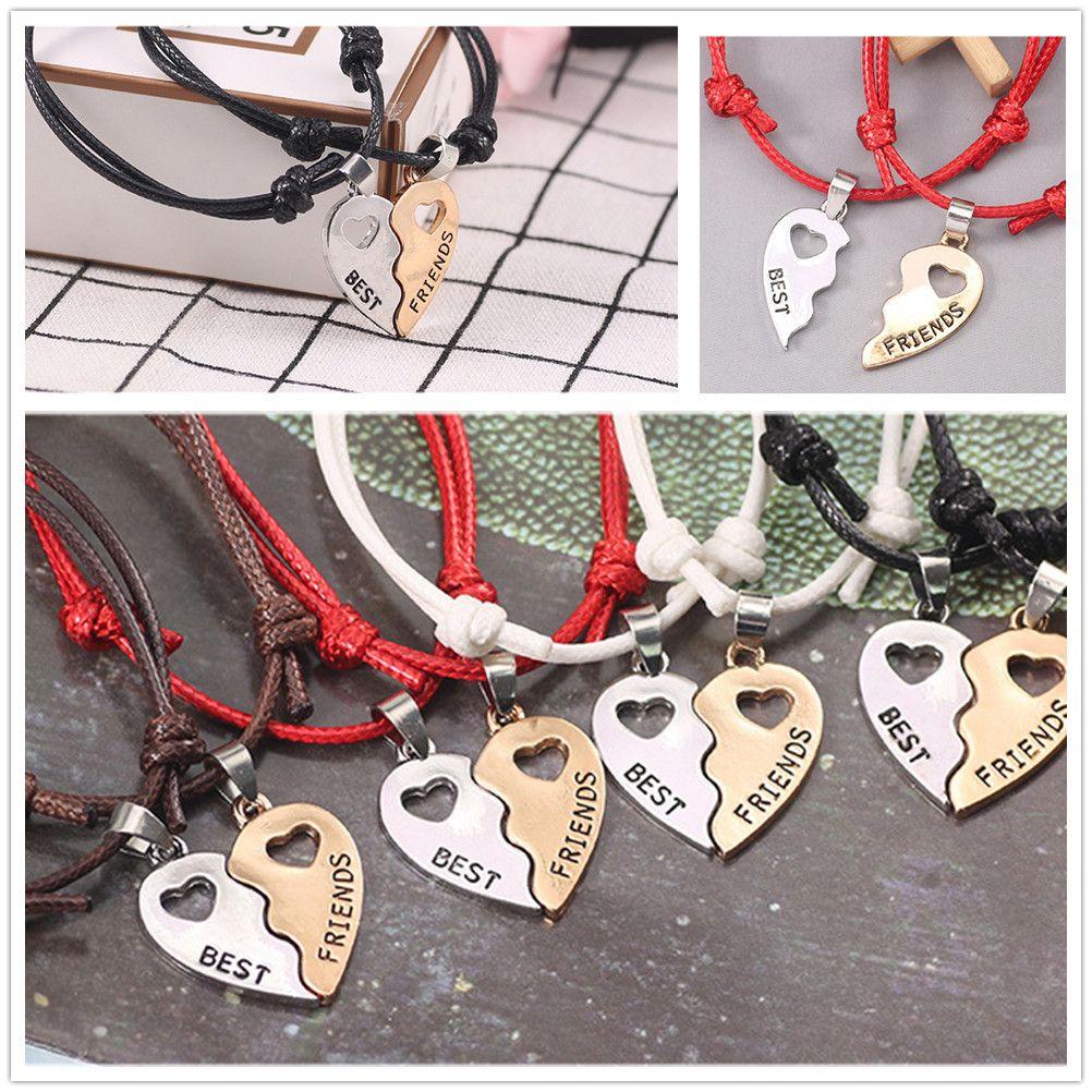 2 Vòng Tay Dây Thừng Mặt Hợp Kim Hình Trái Tim Có Thể Điều Chỉnh