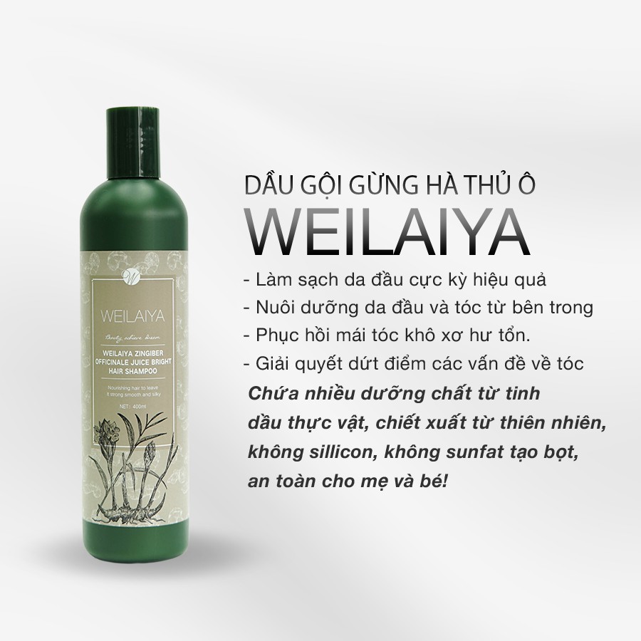 Dầu Gội Weilaiya Chiết Xuất Tinh Chất Gừng Kết Hợp Hà Thủ Ô Cao Cấp 400ml Giúp Tóc Săn, Chắc, Khỏe, Mượt