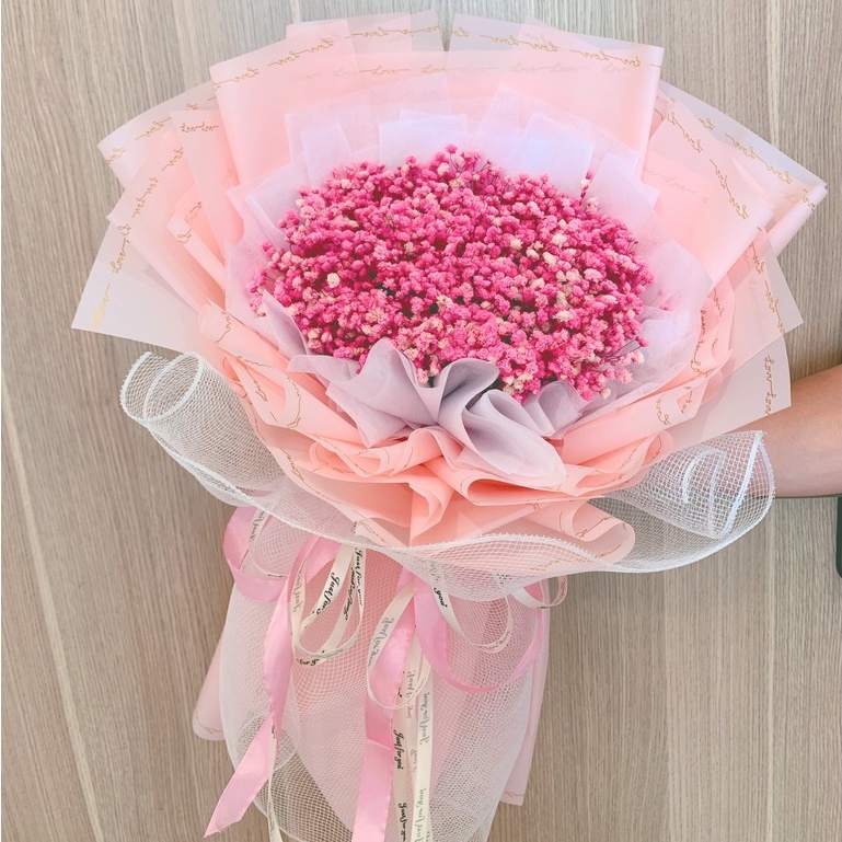 Bó hoa baby khô cầm tay màu hồng phấn, quà tặng hoa khô sinh nhật, sự kiện, kỉ niệm