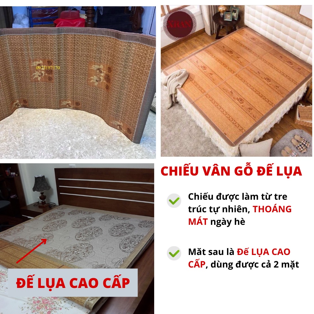 Chiếu trúc tăm vân gỗ tre in hoa tây bắc, cao bằng mùa hè mát lạnh đủ cỡ 80cm 1m2 1m6 1m8 2m2