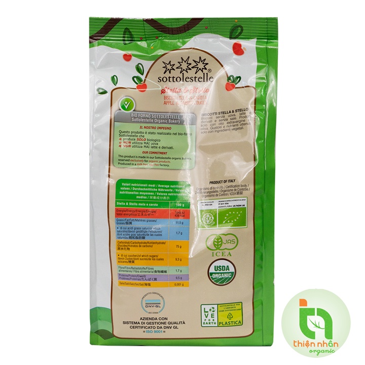 Bánh qui táo cà rốt hữu cơ cho bé Sottolestelle 300g