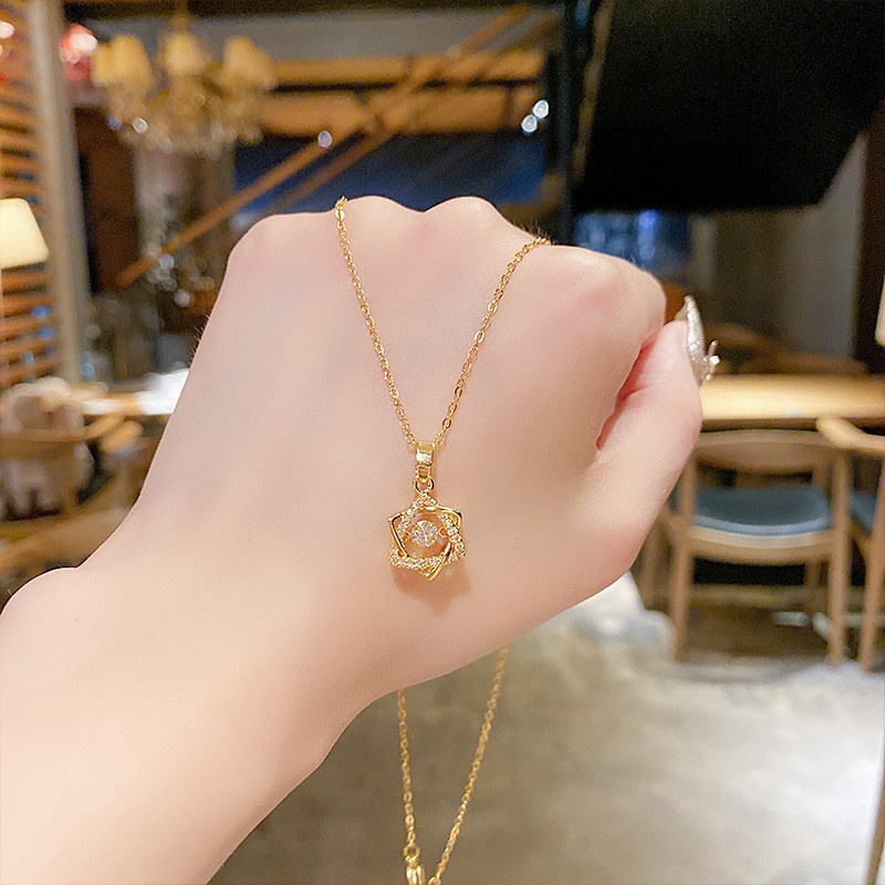 XiaoboACC Vòng Cổ Bằng Thép Titan Mạ Vàng 18K Mặt Hình Ngôi Sao Bát Giác - 38CM+6CM
