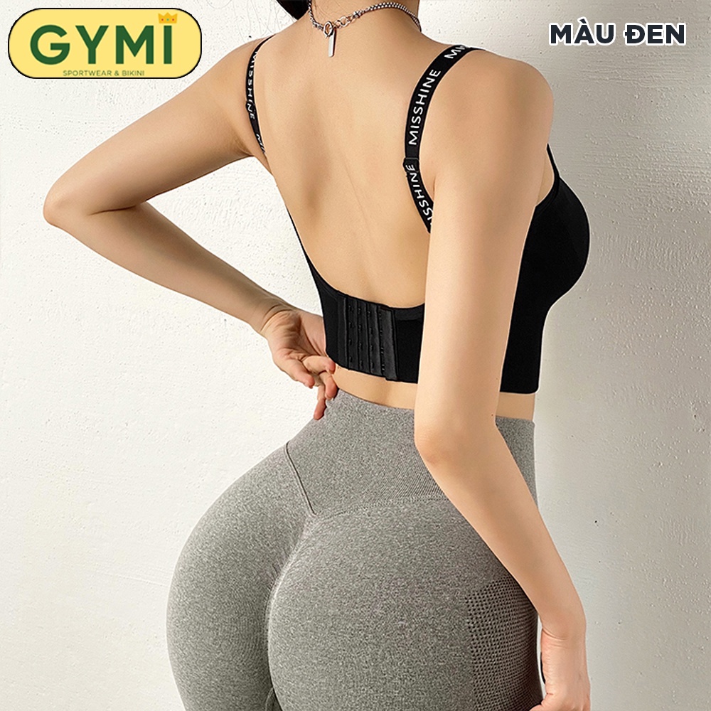 Áo bra tập gym yoga nữ khoá cài sau GYMI AL16 dáng 2 dây khoe lưng gợi cảm thể thao chất dệt co giãn