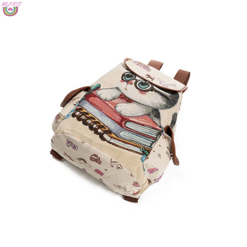 Ba Lô Canvas In Hình Mèo Dễ Thương Sức Chứa Lớn Thời Trang Cho Nữ