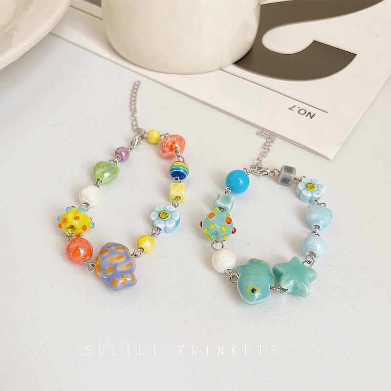 Vòng Tay Chuỗi Hạt Gốm Nhiều Màu Hạt Charm Ngọt Ngào Đủ Màu Sắc Dễ Thương Phong Cách Hàn Quốc Dobi L2