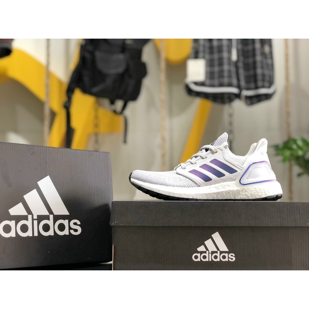 ( HỘP + GIẤY GÓI) Giày thể thao ULTRA BOOST 2021 grey Xám gót tím đế đen Ultra boost UB 6.0 | BigBuy360 - bigbuy360.vn