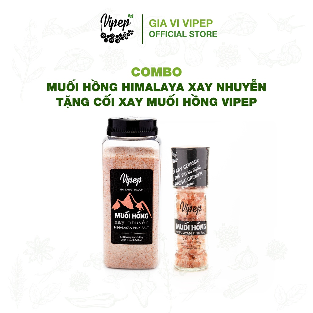 [Tặng cối xay mini] Muối hồng Himalaya Vipep Xay Nhuyễn 1.1kg tinh khiết nấu ăn/nấu sữa