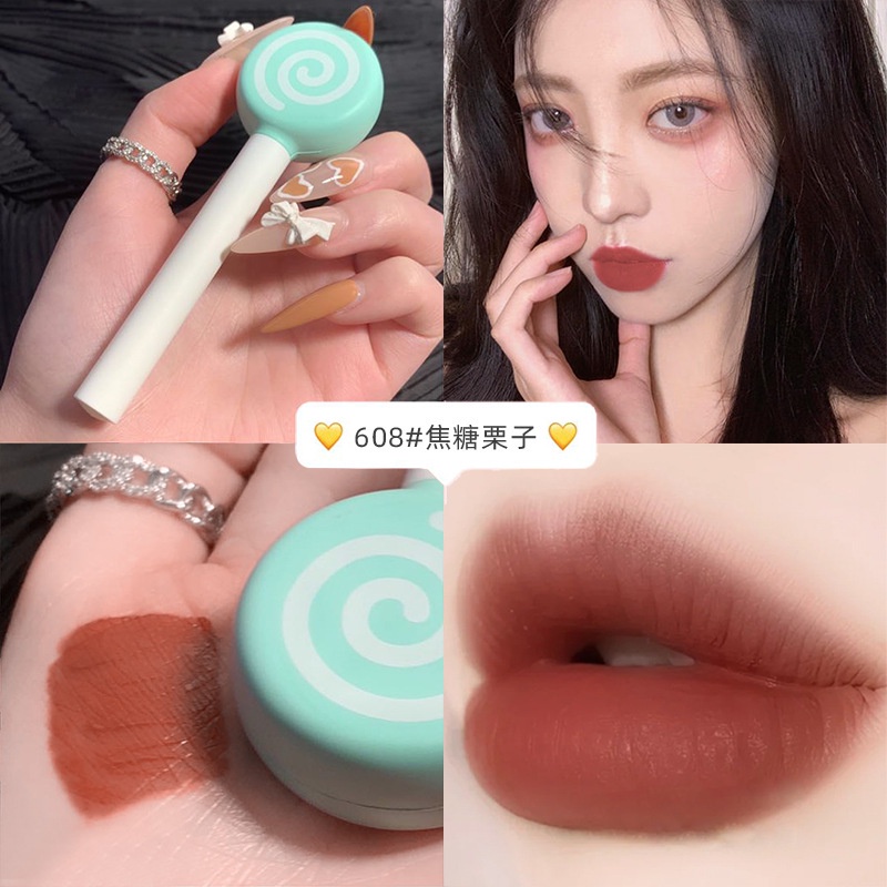 Son kem lì mềm mịn không dính cốc thiết kế hình kẹo mút xinh xắn đáng yêu