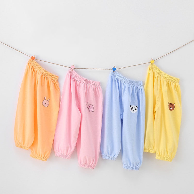 SANITKUN Quần dài 100% cotton ống rộng chống muỗi họa tiết hoạt hình cho bé