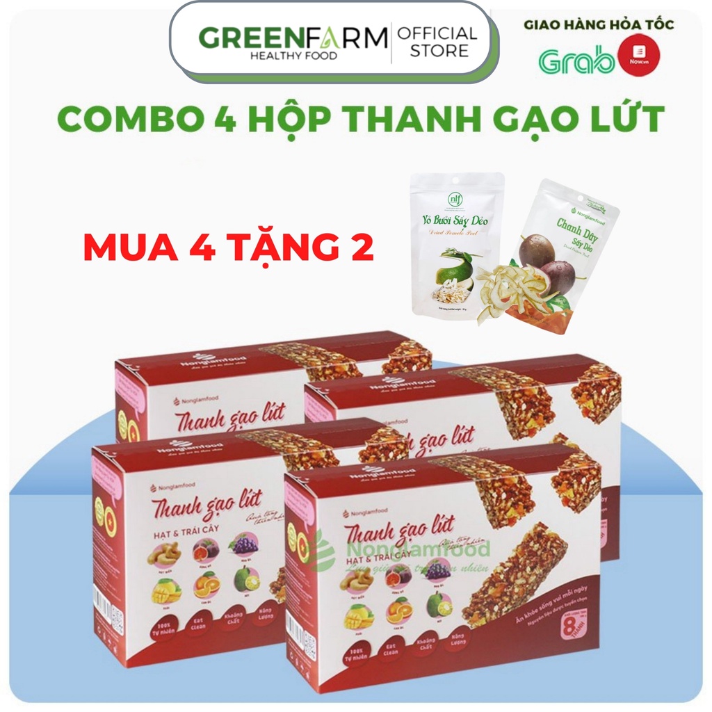 Thanh gạo lứt ngũ cốc Trái Cây Nông Lâm Food  hộp 8 thanh 136g hạt yến mạch,hạt điều,xoài,mít,cam,nho,hạt chia giảm cân