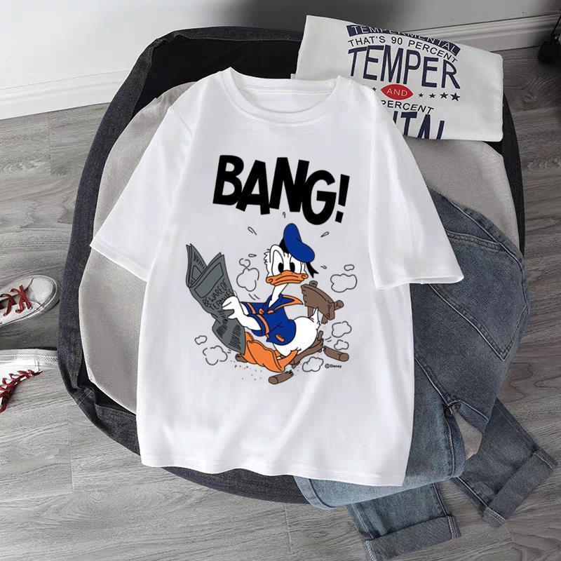 Ready Stock Hanwinnie Bear Printed Student Girl Round Neck Short Sleeve Lady Print Wide Simple Shirt Top