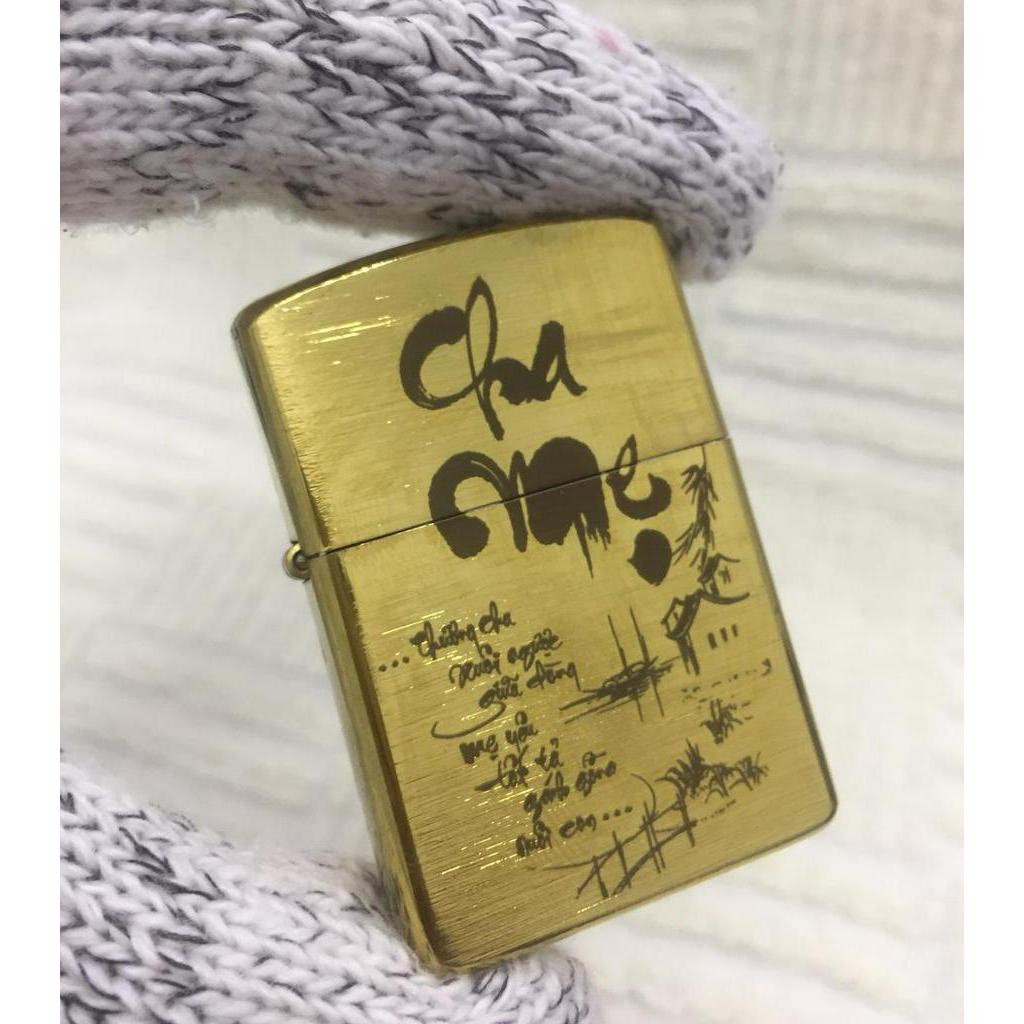 Vỏ Bật Lửa Zippo USA Họa Tiết Ơn Cha Nghĩa Mẹ - Ruột Trắng