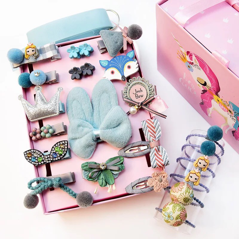 Kẹp Tóc Cho Bé Gái Hộp Đựng 24 Chi Tiết Phong Cách Hàn Quốc Kèm Túi Xách Dễ Thương