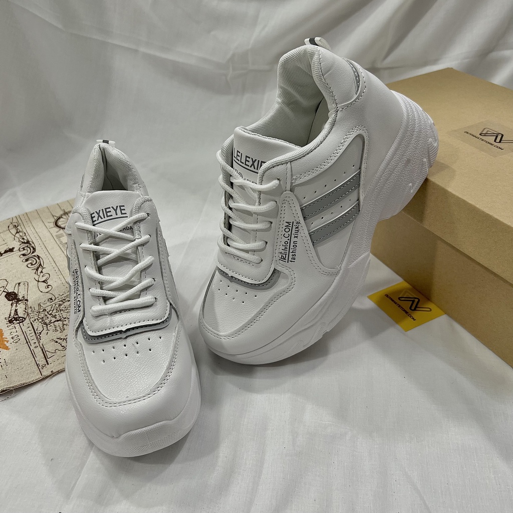 Giày Thể Thao Nữ Màu Trắng Xám Duy Nhật Store Độn Cao Đế Răng Cưa Bonsai Uzzang Đẹp Độn 7cm Êm Chân Sneaker Bata Trendy