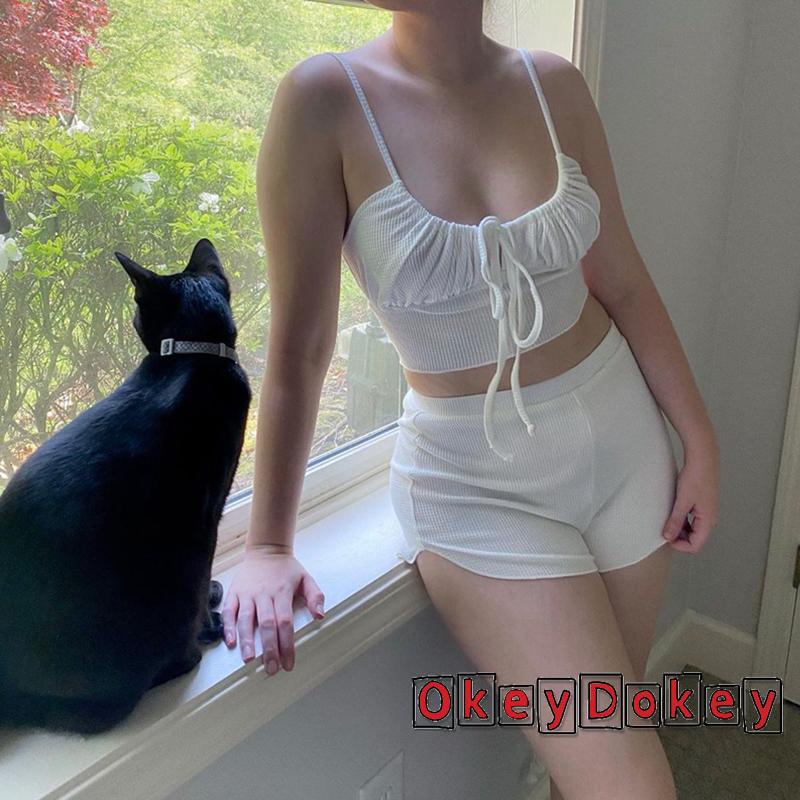 Áo Croptop Hai Dây Cổ Thấp Màu Trơn Thời Trang Mùa Hè Dành Cho Nữ Size S/M/L