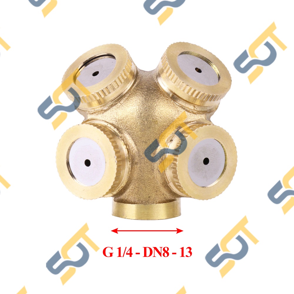[PHUN TIA NƯỚC] Đầu phun 4 tia nước ren trong G 1/4 13 ứng dụng béc phun công nghiệp &amp; tưới cây - Bằng đồng