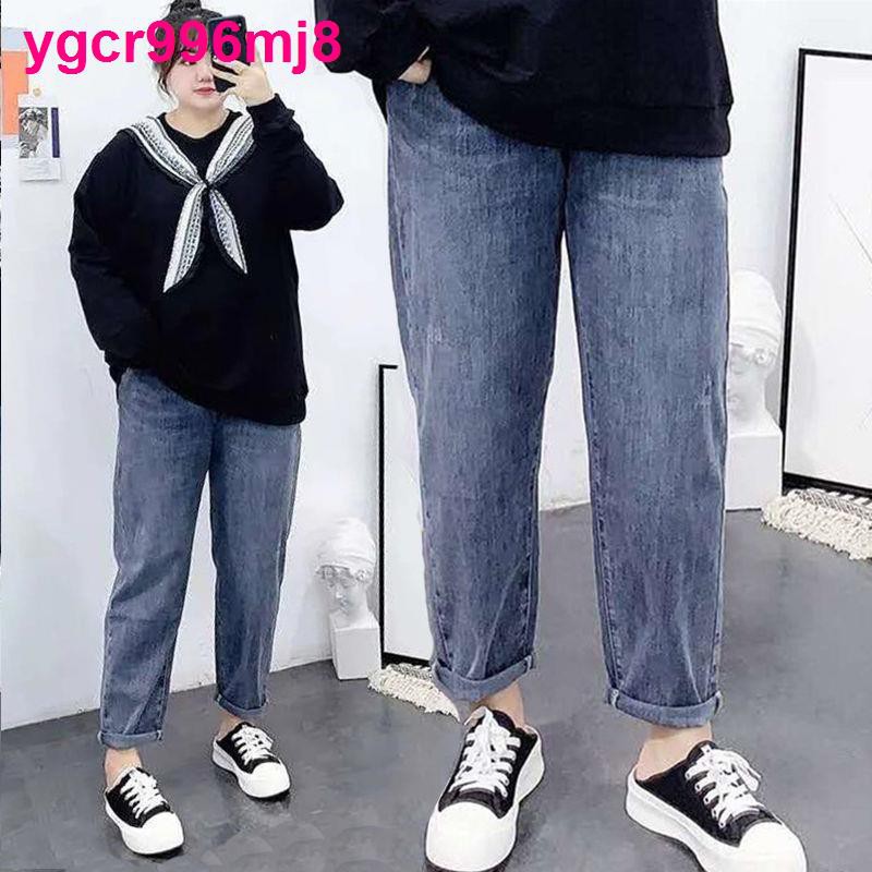 In the spring of 2021 new big yards fat younger sister high waist jeans female straight loose show thin torre wide-legg