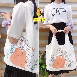 TÚI BẦU ĐEO VAI HÌNH CÔ GÁI - VẢI CANVAS - PHONG CÁCH ULZZANG