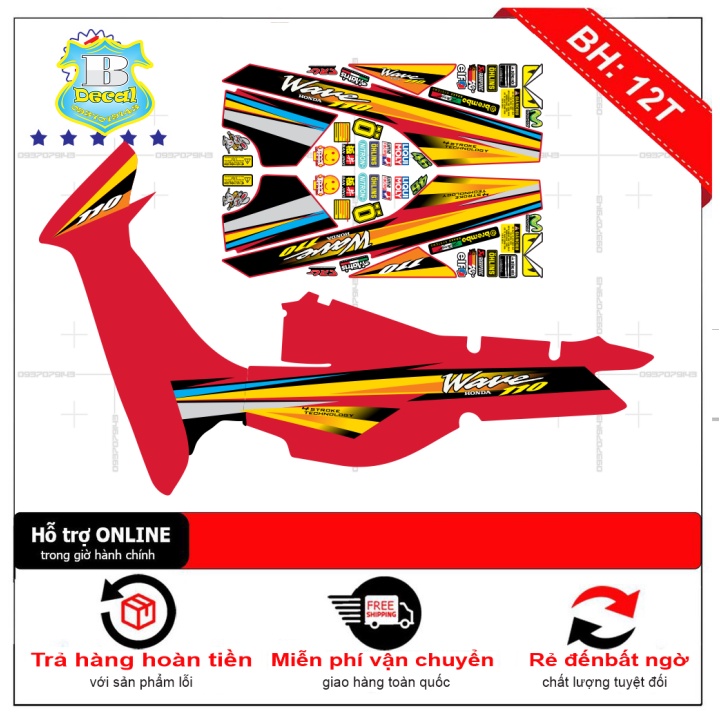 ( Quí khách vui lòng mang ra tiệm cho thợ dán ) Tem wave nhỏ đời đầu 110 đỏ