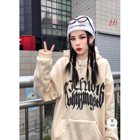 Áo hoodie nỉ cotton chữ lượn hai dòng HT12