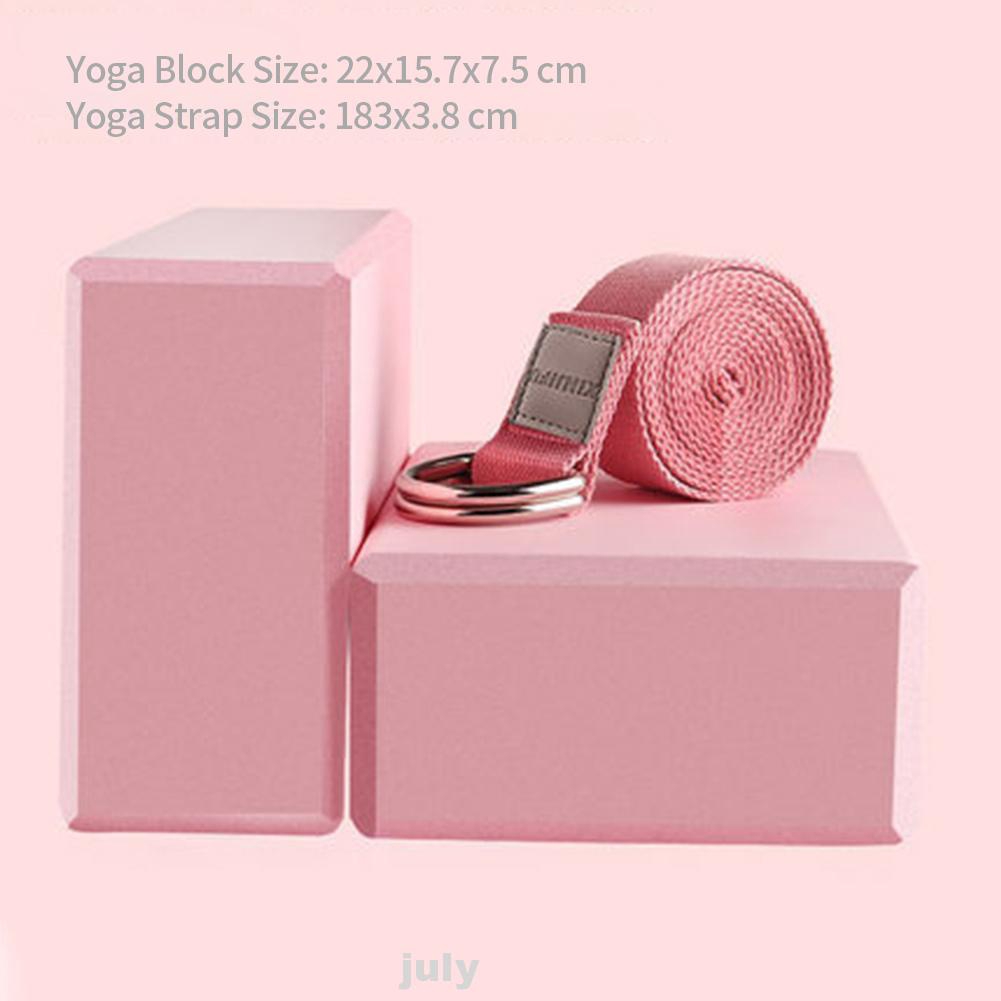 Home Workout High Density Pilates Balance Training D Ring Cotton Blend With Brick Block Yoga Strap Set
