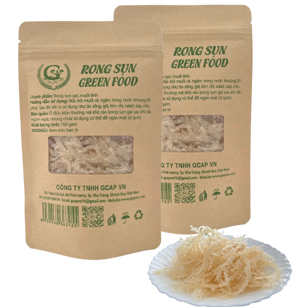 (HÀNG CHÍNH HÃNG) 2 túi rong sụn Green Food (mỗi túi 150gram): làm gỏi, salad, nấu chè, mứt, rau câu...tốt cho sức khoẻ.
