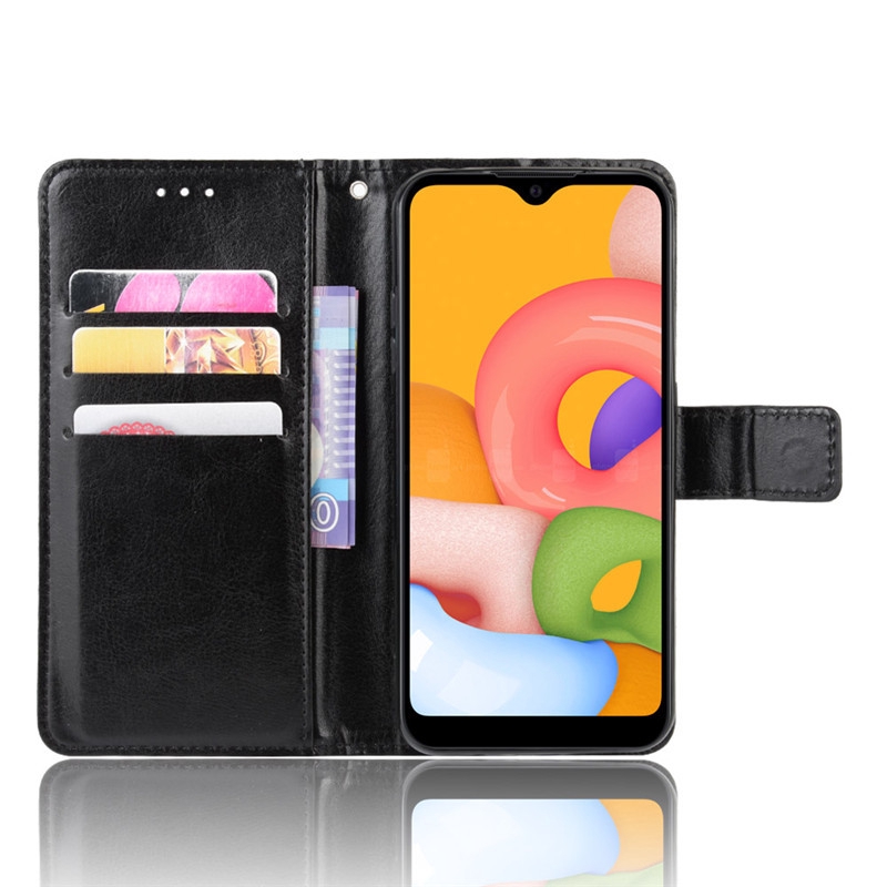 Bao Da Điện Thoại Nắp Gập Tích Hợp Ví Kèm Dây Đeo Dành Cho Samsung Galaxy A01