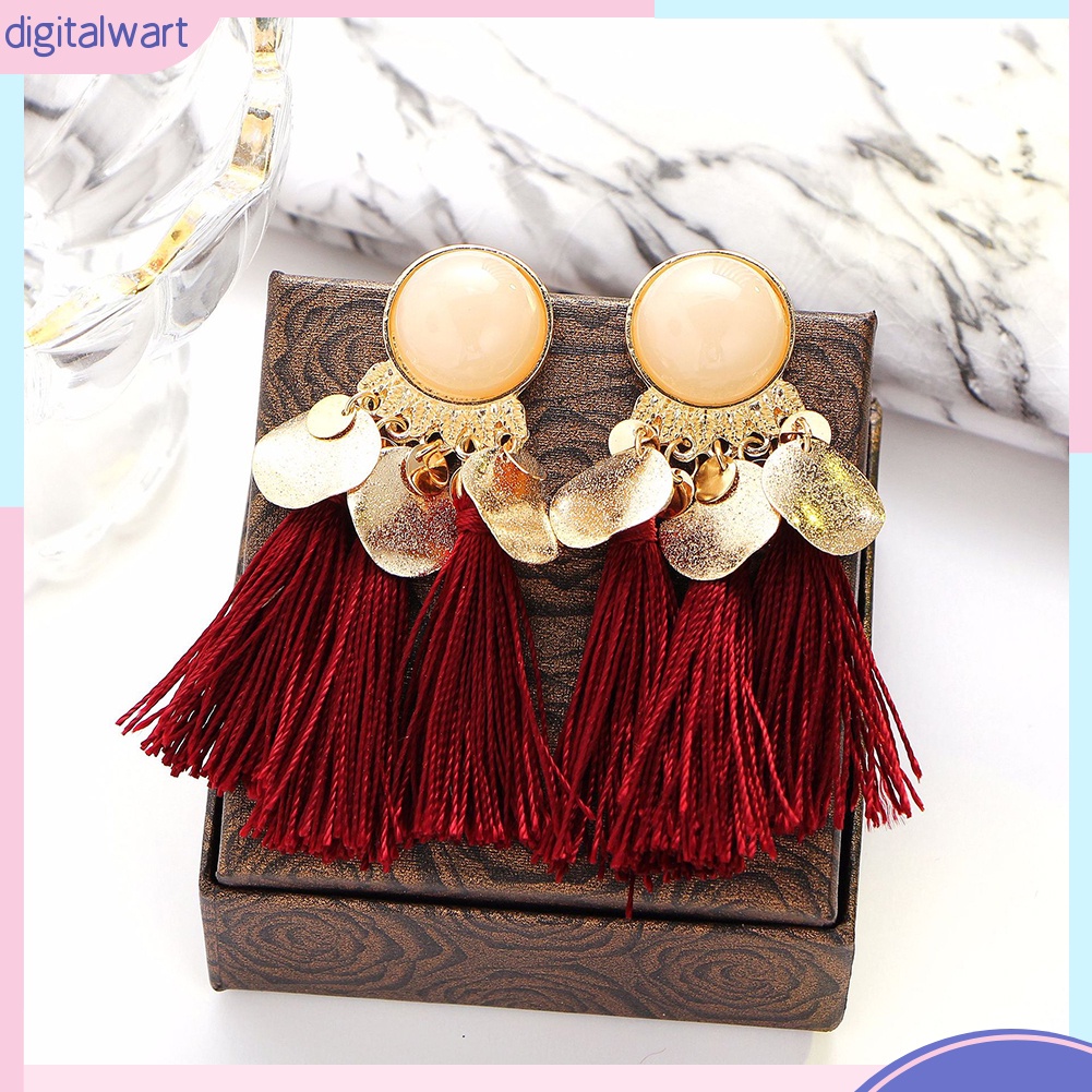 Bông tai dài phối núm tua phong cách Bohemian thời trang cho nữ