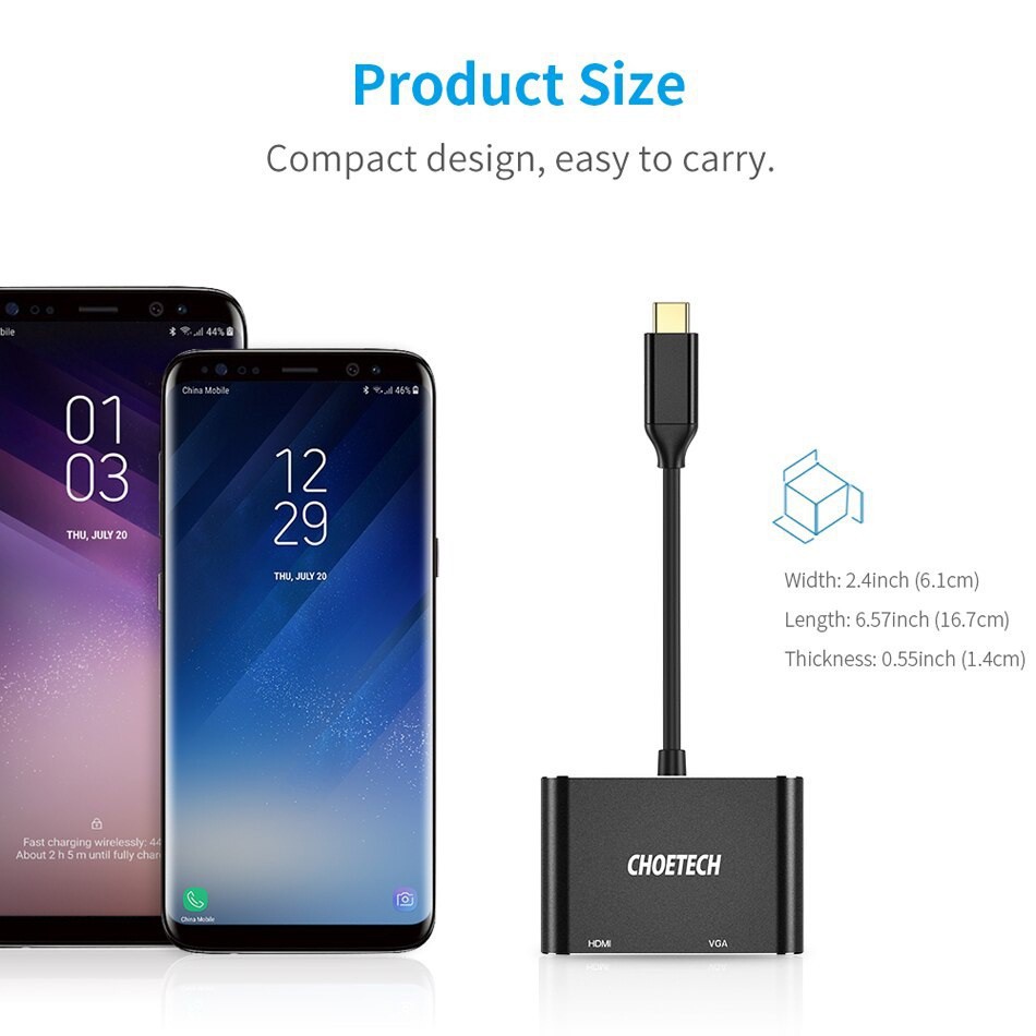 Hub chia cổng đa năng 2 in 1 Type-C ra VGA Full HD & HDMI chuẩn 4K hiệu CHOETECH M07BK dành cho Macbook Pro / Smartphone