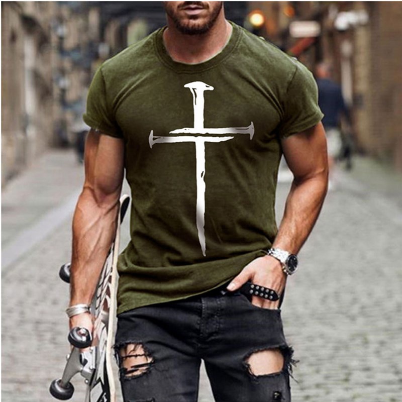 Áo Thun Tay Ngắn Cổ Tròn In Hình Chúa Jesus Thánh Giá 3D Thời Trang Mùa Hè Cho Nam