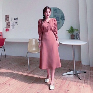 Đầm hồng ruốc nút bọc thắt eo