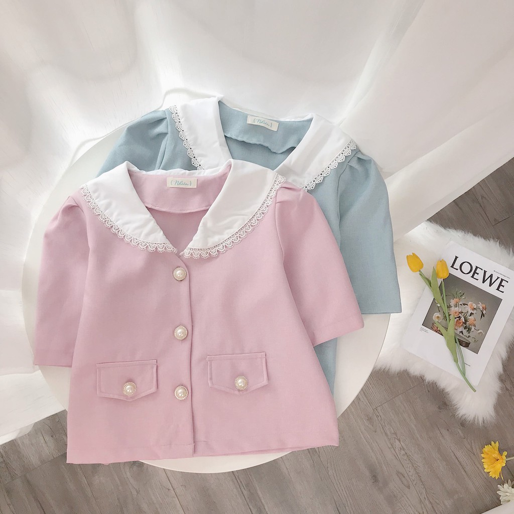 Áo kiểu nữ Nhiên vintage cổ sen có nút AA626