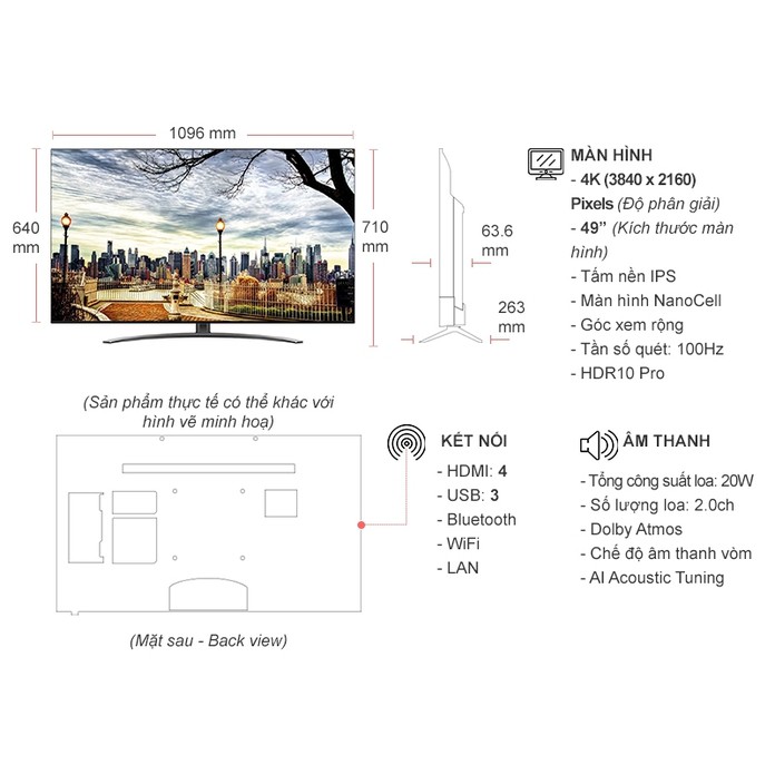 Smart Tivi 4K LG 49 inch 49NANO86TNA NanoCell HDR ThinQ AIModel Mới2020