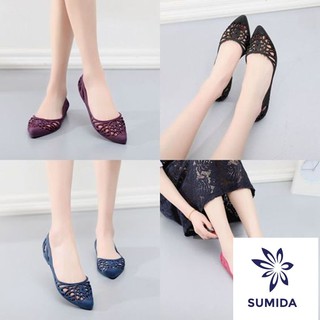 GIẦY NHỰA  DẺO THỜI TRANG CAO CẤP MŨI NHỌN ĐẾ BỆT KHÔNG NƠ ĐI MƯA NỮ GNN03