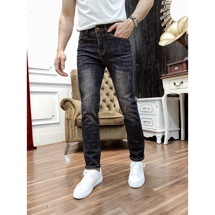 Quần Jean Nam Đen Trơn Dáng Ôm Ống Côn Trẻ Trung