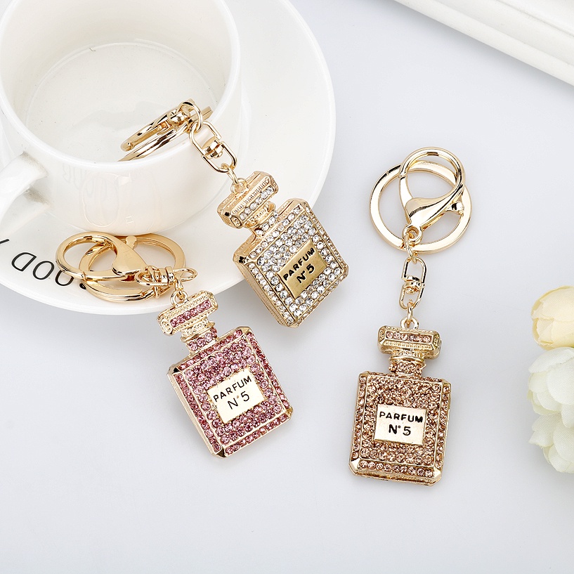 Móc Khóa Kim Loại Hình Chai Nước Hoa Đính Đá Sang Trọng