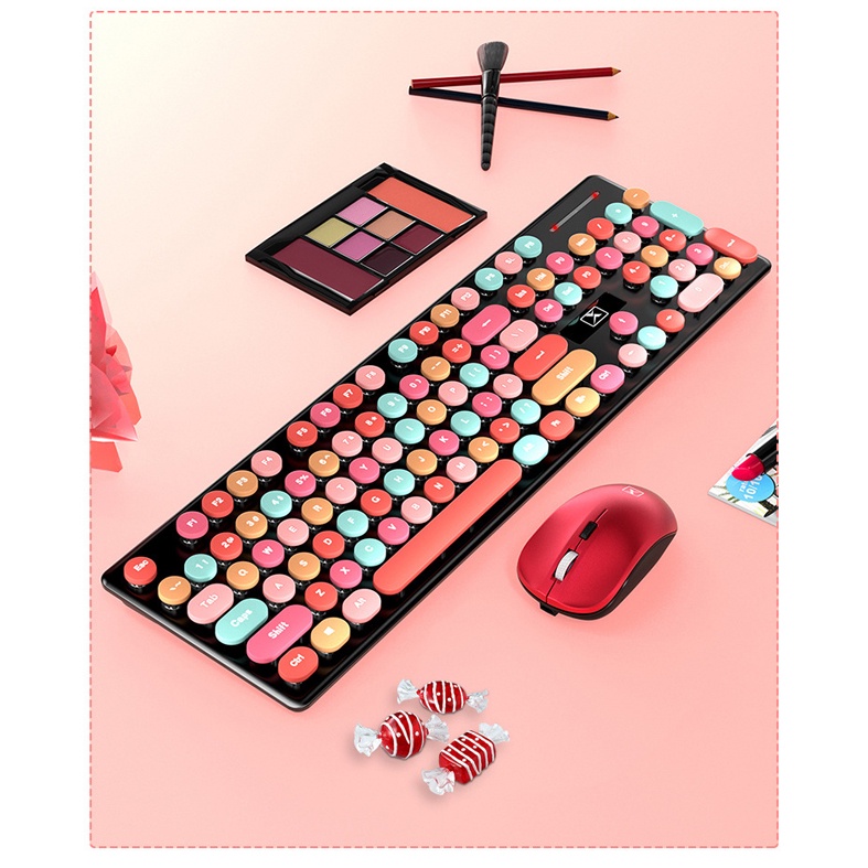 Combo Bàn Phím Và Chuột Không Sạc Không Dây Không N620  Siêu Xinh Đen Và Hồng Cute | Dùng Cho, Laptop, PC, Máy Tính
