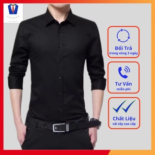 Áo sơ mi nam đen dài tay cotton lụa cao cấp