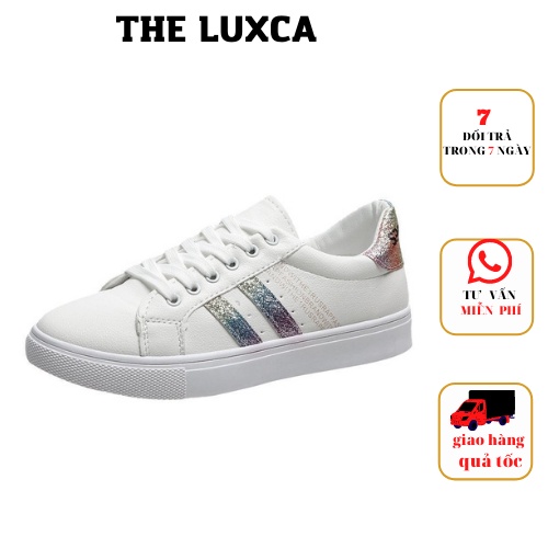Giày thể thao nữ màu trắng 2 sọc đẹp dáng giày sneaker bata đế bằng cổ thấp thời trang Phong Cách Hàn Quốc GTT10012