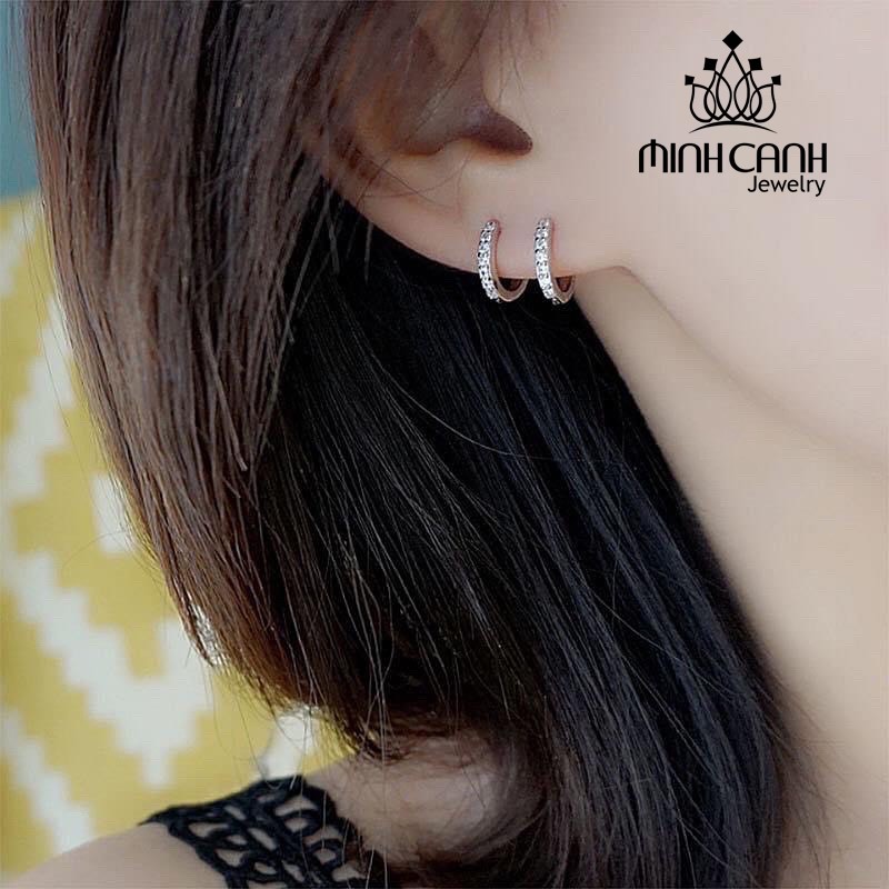 Khuyên Tai Bạc Nữ Tròn Đính Đá Lấp Lánh - Minh Canh Jewelry