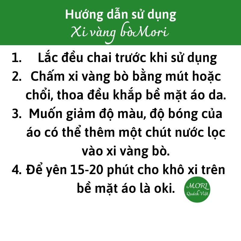 Xi vàng MORI - chỉ sử dụng cho áo da bóng màu vàng bò, chai 500ml