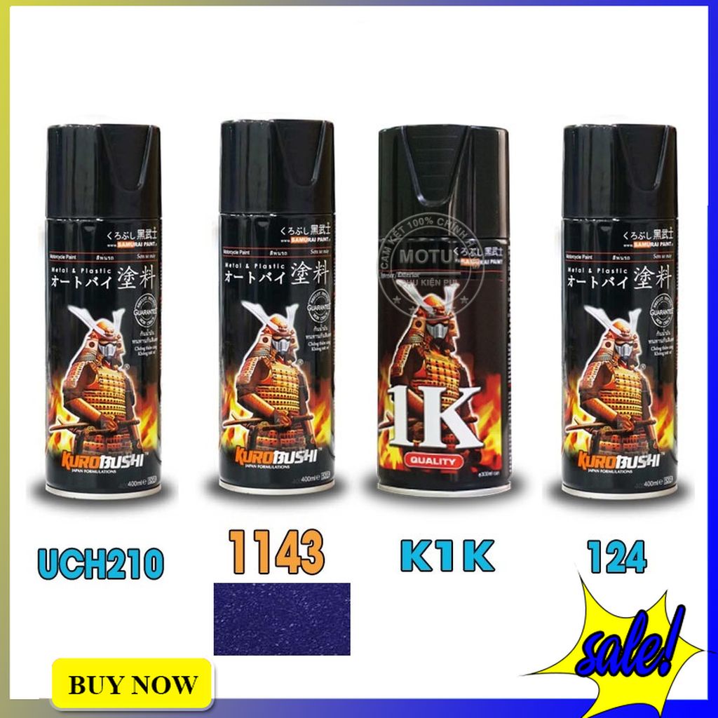 Combo 4 sơn xịt Samurai màu xanh tím (gồm 65/1143 - UCH210 - 124 - K1K - Giấy nhám P800)